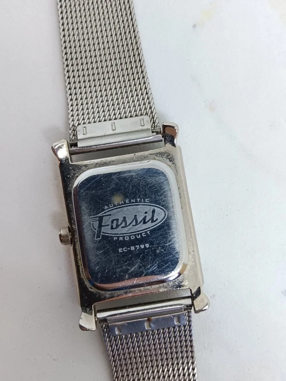 VINTAGE 2000s Fossil f2 EC-8799 Women's 24mm x 36mm Silver Tone Mesh Band Watch
